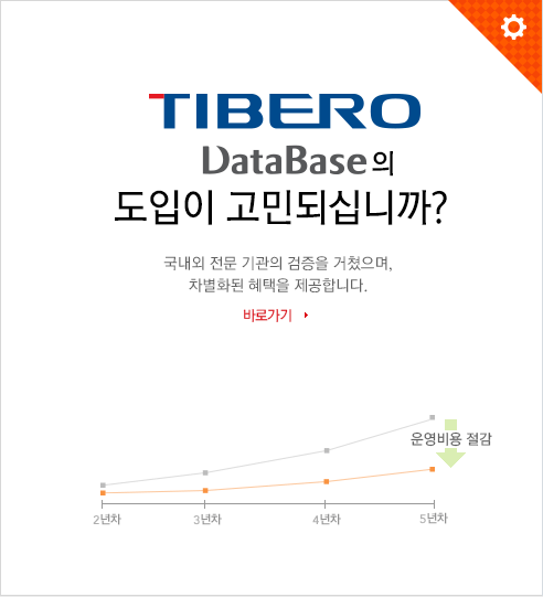 TIBERO DataBase의 도입이 고민되십니까? 국내외 전문 기관의 검증을 거쳤으며 차별화된 혜택을 제공합니다. 바로가기